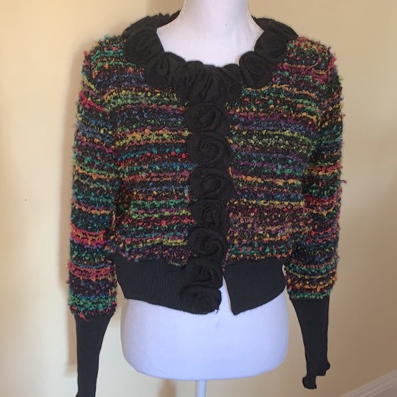 Luxurious Italian Wool Cardigan Multi Colors Snap Front Cozycore Jacket Elegant - Picture 1 of 10